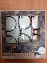 3 Leesbrillen in voordeelverpakking +2.50, flexible kant en klare brillen. (andere sterktes ook verkrijgbaar)