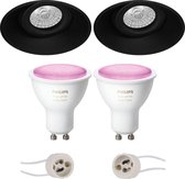 PHILIPS HUE - LED Spot Set GU10 - White and Color Ambiance - Bluetooth - Luxino Nivas Pro - Inbouw Rond - Mat Zwart - Trimless - Kantelbaar - Ø150mm