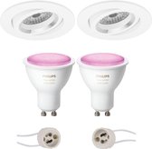 PHILIPS HUE - LED Spot Set GU10 - White and Color Ambiance - Bluetooth - Luxino Aerony Pro - Inbouw Rond - Mat Wit - Kantelbaar - Ø82mm