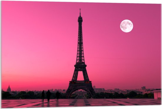 Acrylglas - Eiffeltoren met Volle Maan - 90x60cm Foto op Acrylglas (Wanddecoratie op Acrylglas)