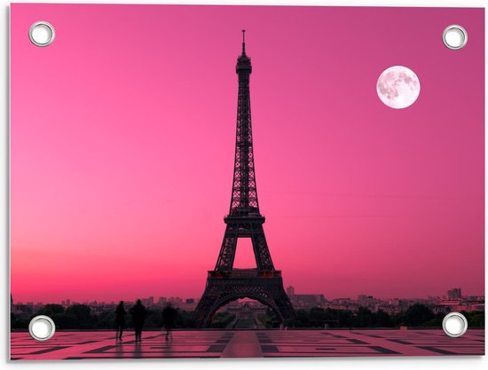 Tuinposter - Eiffeltoren met Volle Maan - Foto op Tuinposter (wanddecoratie voor buiten en binnen)