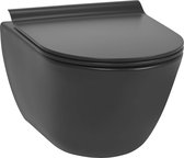 Ben Segno Compact Hangtoilet - met Free Flush en Xtra Glaze+ Incl. Slimseat Toiletbril - Mat Zwart - WC Pot - Toiletpot - Hangend Toilet