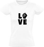 Love vuist dames  t-shirt | liefde | huwelijk | vrijgezel | relatie | scheiding | hartje | kado | Wit