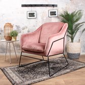 DS4U® Antonio fauteuil - sofa - industrieel - velvet - velours - fluweel - zwart metaal - staal - vintage roze - met armleuning
