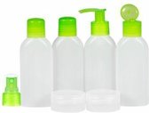Reisflesjes Palm Green PE set van 6 in BPA vrij kunststof - hervulbaar, onbreekbaar, recyclebaar