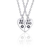Vriendschapsketting - BFF ketting voor 2 - Zilverkleurig hart met steentje - Best Friends