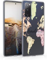 kwmobile telefoonhoesje voor Samsung Galaxy S20 FE - Hoesje voor smartphone in zwart / meerkleurig / transparant - Travel Wereldkaart design