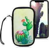 kwmobile hoesje voor smartphones M - 5,5" - hoes van Neopreen - Cactus met Bloem design - groen / roze / zand - binnenmaat 15,2 x 8,3 cm