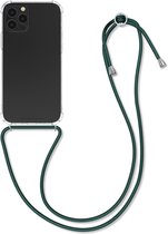 kwmobile telefoonhoesje compatibel met Apple iPhone 12 / 12 Pro - Hoesje met koord - Back cover in transparant / donkergroen