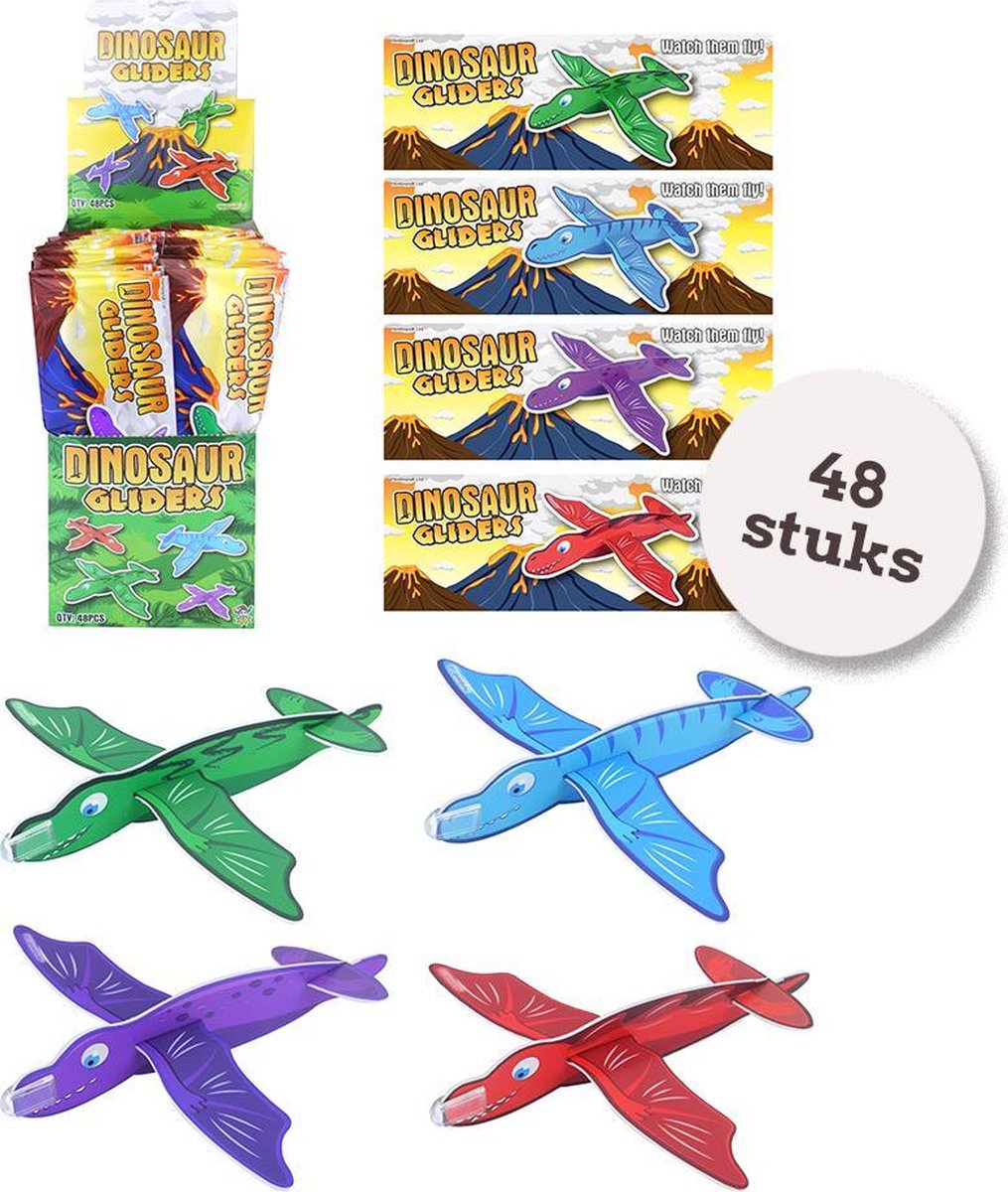 Foam vliegende Dino's| 48 STUKS Display| Uitdeelcadeautjes | Foam Gliders | Zweefvliegtuig