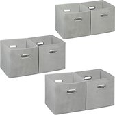 Relaxdays 6 x opbergbox stof - opvouwbaar - opbergmand - 30 cm - kast organizer – grijs