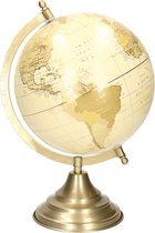 Decoratie wereldbol/globe goud/ecru op metalen voet/standaard 22 x 34 cm - Landen/contintenten topografie