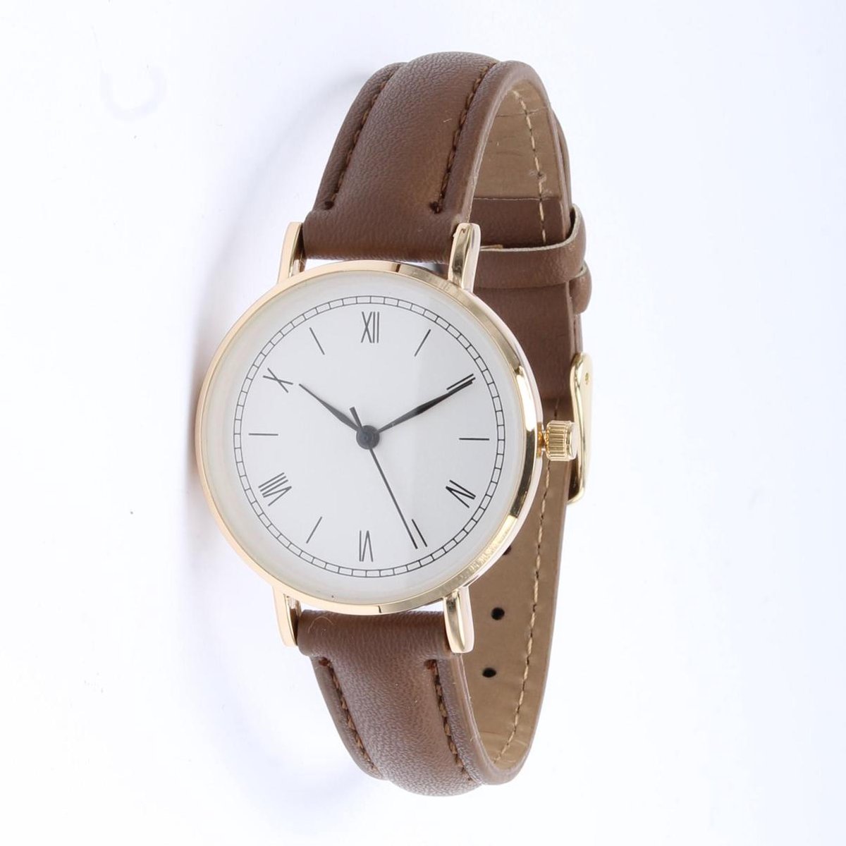 - horloge - bruine horloge - lederen horlogeband - quartz uurwerk | bol.com