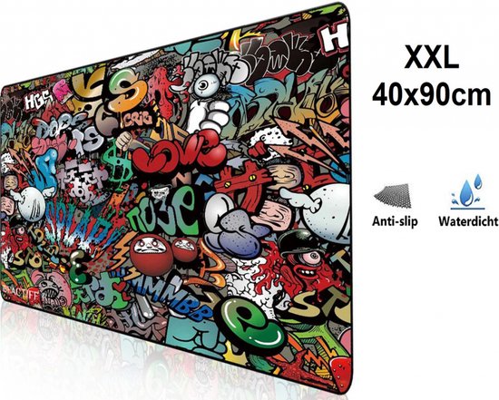 Muismat Gaming XXL 90x40cm - bureau onderlegger - Gaming Muismat - Pro Muismat XXL - Anti-slip - Graffiti Art