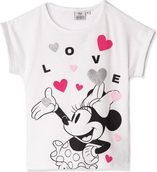 Disney Minnie Mouse T-shirt - LOVE - wit - maat 122/128 (8 jaar)