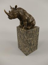 Bronzen beeld - Zittende Neushoorn - Dieren figuur - 22 cm hoog
