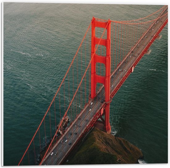 Forex - Golden Gate Bridge vanuit de Lucht - 50x50cm Foto op Forex