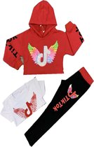 meisjes 3-delig tiktok crop-top loungewear set | trainingspak | ROOD | maat 12 JAAR GF213