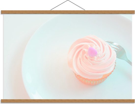 Schoolplaat – Roze Cupcake - 90x60cm Foto op Textielposter (Wanddecoratie op Schoolplaat)