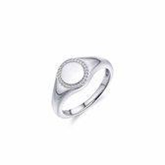 Jewels Inc. - Ring - Ronde Zegelring met Zirkonia Stenen - 10mm - Gerhodineerd Zilver 925
