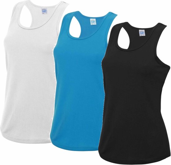 Voordeelset -  wit, blauw en zwart sport singlet voor dames in maat Large(40) - Dameskleding sport shirts