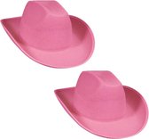 2x stuks roze vilten cowboyhoed voor volwassenen - Verkleedhoeden