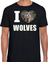 I love wolves t-shirt met dieren foto van een wolf zwart voor heren - cadeau shirt wolven liefhebber XL