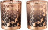 J-Line Windlicht Yuka Glas Zwart/Grijs/Roze Medium Assortiment Van 2