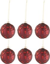 J-Line Doos Van 6 Kerstballen Blaadjes Glitter Glas Mat Kerstrood Small
