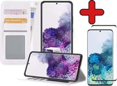Samsung S20 Ultra Hoesje Book Case Met Screenprotector - Samsung Galaxy S20 Ultra Case Hoesje Wallet Cover Met Screenprotector - Wit