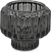 Waxinelichtje/kaarsenstandaard glas antraciet - 2 sides - Kolony - 7,5x7,5x6cm