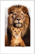 JUNIQE - Poster in kunststof lijst LION FAMILY -20x30 /Bruin & Oranje