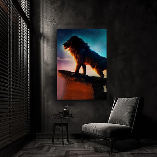 Peinture sur toile de Luxe Lion | 75 x 100 | Salle de séjour | Chambre à coucher | Lion | Design | Art | Moderne | ** 4CM D'ÉPAISSEUR ! Effet 3D**