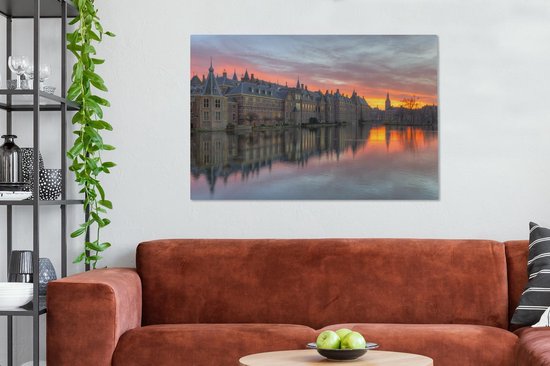 Beau ciel orange au dessus de la Haye Toile 140x90 cm - Tirage photo sur toile (Décoration murale salon / chambre)