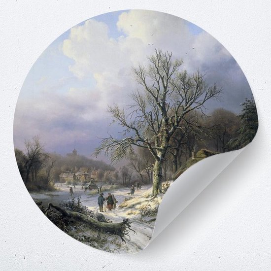 Muurcirkel "Sneeuwlandschap, Alexander Joseph Daiwaille"Muurcirkel "Sneeuwlandschap van Alexander Joseph Daiwaille" | Zelfklevende behangcirkel | woonkamer muur decoratie accessoires | rond kunstwerk