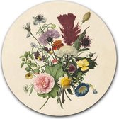 Wandcirkel Boeket Bloemen op hout - WallCatcher | Multiplex 80 cm rond | Houten muurcirkel Oude Meesters kunstwerken