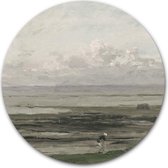 Wandcirkel Strand bij eb op hout - WallCatcher | Multiplex 60 cm rond | Meesterwerk van Charles François Daubigny | Houten muurcirkel Oude Meesters kunstwerken