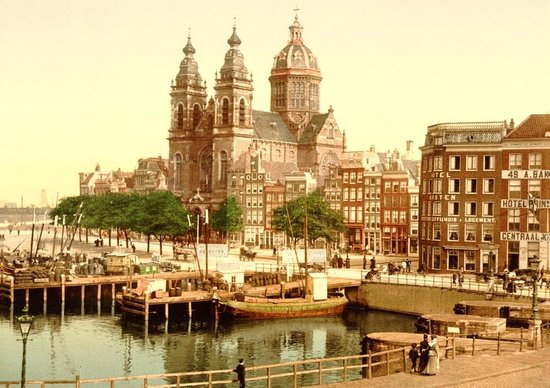 Oud Stadsgezicht Amsterdam - St. Nicolaaskerk Prins Hendrikkade - Oude Foto Print op Poster A1 84x59cm