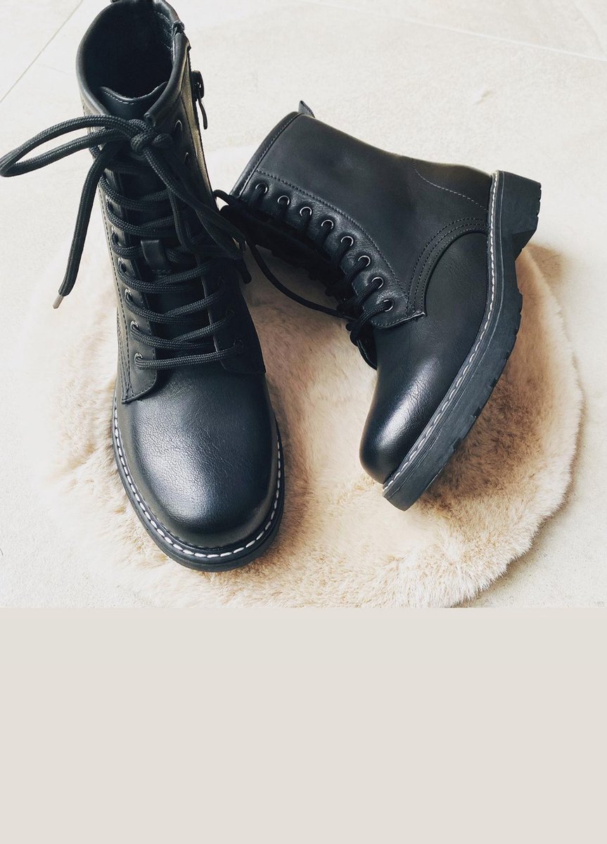 Shoekueen Dames Mat Veter Enkellaarzen Zwart