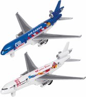 Speelgoed vliegtuigen setje van 2 stuks wit en blauw 19 cm - Vliegveld spelen voor kinderen