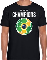 Brazilie WK supporter t-shirt - we are the champions met Braziliaanse voetbal - zwart - heren - kleding / shirt S