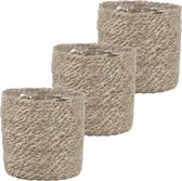 3x stuks naturel rotan planten/bloemen pot mand van gedraaid jute/riet H12 en D12 cm - Met plastic binnenkant