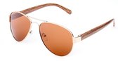 IZZLE Zonnebril Aviator PZ20-016 - Dames/Heren - Polariserend - UV400 - Houtlook met zilver montuur/Gekleurd glas