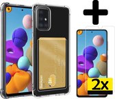 Samsung A71 Hoesje Pasjeshouder Case Met 2x Screenprotector - Samsung Galaxy A71 Pasjeshouder Card Case Hoesje Met 2x Screenprotector - Transparant