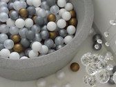 Ballenbad 90x40cm inclusief 200 ballen - Licht grijs: wit, parel, zilver, goud