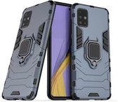 Voor Galaxy A51 PC + TPU schokbestendige beschermhoes met magnetische ringhouder (marineblauw)