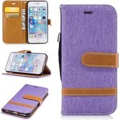Kleurafstemming Denim Texture Leather Case voor iPhone 5 & Se, met houder & kaartsleuven & portemonnee & lanyard (paars)
