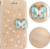 Voor Galaxy J730 Diamond Encrusted Butterflies Love Flowers Pattern Horizontale Flip Leren Case met Houder & Kaartsleuven & Portemonnee & Lanyard (Golden)