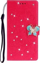 Voor Galaxy S20 Ultra Diamond Encrusted Butterflies Love Flowers Pattern Horizontale Flip lederen tas met houder & kaartsleuven & portemonnee & lanyard (rood)