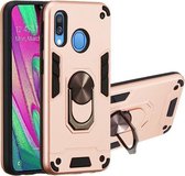 Voor Samsung Galaxy A40 2 in 1 Armor Series PC + TPU beschermhoes met ringhouder (roségoud)